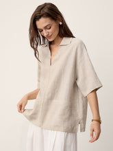 Load image into Gallery viewer, 100% Linen Camp-Collar Patch-Pocket Top BRENNA
