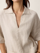 Load image into Gallery viewer, 100% Linen Camp-Collar Patch-Pocket Top BRENNA
