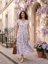 Load image into Gallery viewer, 100% Linen Carnation Print Scalloped Waist Maxi Dress HARRIET
