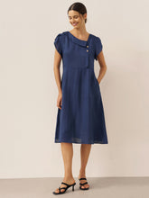 Load image into Gallery viewer, 100% Linen Crescent Collar Flutter Sleeve Midi Dress FIONA
