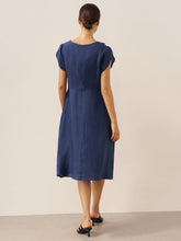 Load image into Gallery viewer, 100% Linen Crescent Collar Flutter Sleeve Midi Dress FIONA
