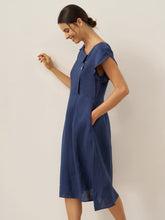 Load image into Gallery viewer, 100% Linen Crescent Collar Flutter Sleeve Midi Dress FIONA
