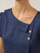 Load image into Gallery viewer, 100% Linen Crescent Collar Flutter Sleeve Midi Dress FIONA
