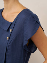 Load image into Gallery viewer, 100% Linen Crescent Collar Flutter Sleeve Midi Dress FIONA
