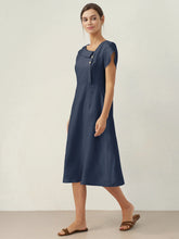 Load image into Gallery viewer, 100% Linen Crescent Collar Flutter Sleeve Midi Dress FIONA

