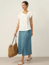 Load image into Gallery viewer, 100% Linen Crescent Collar Flutter Sleeve Top FARA
