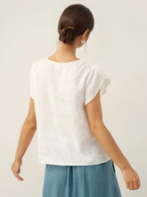 Load image into Gallery viewer, 100% Linen Crescent Collar Flutter Sleeve Top FARA
