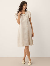 Load image into Gallery viewer, 100% Linen Crescent Collar Ruffle Sleeve Mini Dress THERESA
