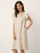 Load image into Gallery viewer, 100% Linen Crescent Collar Ruffle Sleeve Mini Dress THERESA
