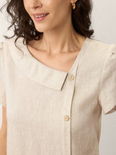 Load image into Gallery viewer, 100% Linen Crescent Collar Ruffle Sleeve Mini Dress THERESA
