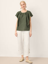 Load image into Gallery viewer, 100% Linen Double Pleat Button Hem Pull-On Pants LINDSEY

