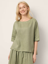 Load image into Gallery viewer, 100% Linen Drop Shoulder Shirred Back High-Low Hem Top LINDSEY
