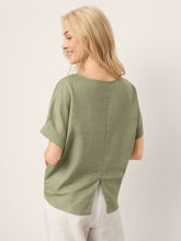 Load image into Gallery viewer, 100% Linen Drop Shoulder Split-Back Double Shirred Hem Top LINDSEY
