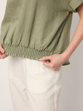 Load image into Gallery viewer, 100% Linen Drop Shoulder Split-Back Double Shirred Hem Top LINDSEY
