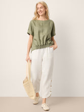 Load image into Gallery viewer, 100% Linen Drop Shoulder Split-Back Double Shirred Hem Top LINDSEY
