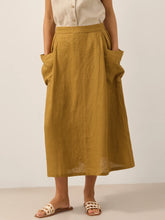 Load image into Gallery viewer, Linen Checked Elastic Waist Skirt ONYX
