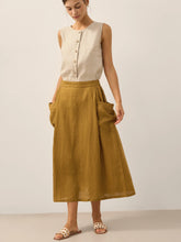 Load image into Gallery viewer, Linen Checked Elastic Waist Skirt ONYX
