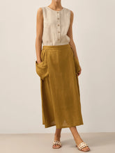 Load image into Gallery viewer, Linen Checked Elastic Waist Skirt ONYX

