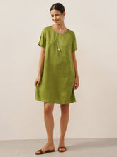 Load image into Gallery viewer, 100% Linen Eyelet Short Sleeve Mini Dress LIA
