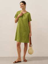 Load image into Gallery viewer, 100% Linen Eyelet Short Sleeve Mini Dress LIA
