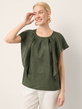 Load image into Gallery viewer, 100% Linen Flutter Sleeve Sculpted Pleat Top DRUSILLA

