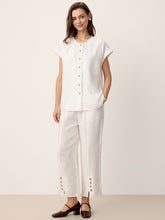 Load image into Gallery viewer, 100% Linen Frayed-Trim Drop-Shoulder Top INDIRA
