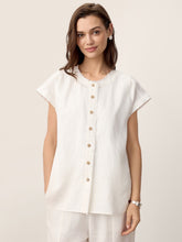 Load image into Gallery viewer, 100% Linen Frayed-Trim Drop-Shoulder Top INDIRA
