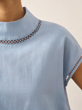 Load image into Gallery viewer, 100% Linen Gingham Checked Cutout Turtleneck Top CAROL
