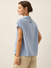 Load image into Gallery viewer, 100% Linen Gingham Checked Cutout Turtleneck Top CAROL
