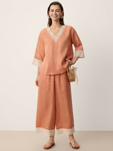 Load image into Gallery viewer, 100% Linen Lace-Hem Wide-Leg Pants DARBY
