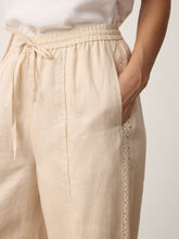 Load image into Gallery viewer, 100% Linen Lace-Panel Split-Hem Pants BRONTE
