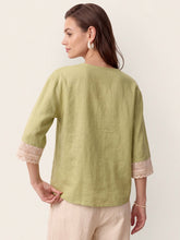Load image into Gallery viewer, 100% Linen Lace-Trim V-Neck Top KEELY
