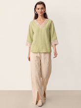 Load image into Gallery viewer, 100% Linen Lace-Trim V-Neck Top KEELY

