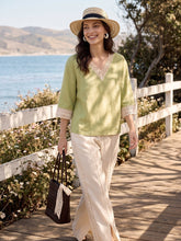 Load image into Gallery viewer, 100% Linen Lace-Trim V-Neck Top KEELY
