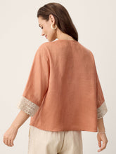 Load image into Gallery viewer, 100% Linen Lace-Trim V-Neck Top KEELY
