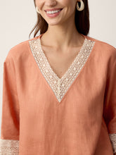 Load image into Gallery viewer, 100% Linen Lace-Trim V-Neck Top KEELY
