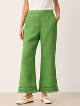 Load image into Gallery viewer, 100% Linen Lace Trim Elasticated Waist Cropped Flare Pants NERINA
