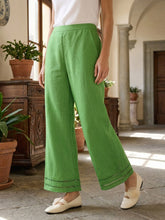 Load image into Gallery viewer, 100% Linen Lace Trim Elasticated Waist Cropped Flare Pants NERINA
