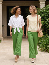 Load image into Gallery viewer, 100% Linen Lace Trim Elasticated Waist Cropped Flare Pants NERINA

