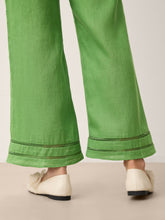 Load image into Gallery viewer, 100% Linen Lace Trim Elasticated Waist Cropped Flare Pants NERINA

