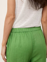 Load image into Gallery viewer, 100% Linen Lace Trim Elasticated Waist Cropped Flare Pants NERINA
