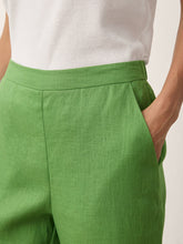 Load image into Gallery viewer, 100% Linen Lace Trim Elasticated Waist Cropped Flare Pants NERINA
