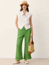 Load image into Gallery viewer, 100% Linen Lace Trim Elasticated Waist Cropped Flare Pants NERINA
