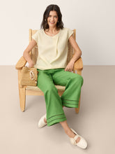 Load image into Gallery viewer, 100% Linen Lace Trim Elasticated Waist Cropped Flare Pants NERINA
