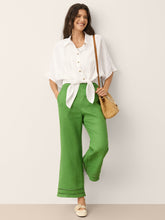 Load image into Gallery viewer, 100% Linen Lace Trim Elasticated Waist Cropped Flare Pants NERINA
