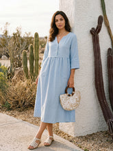 Load image into Gallery viewer, 100% Linen Loose Fit Button Waist Gathered Maxi Dress LUNA
