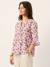 Load image into Gallery viewer, Linen Paisley Pintucked Ruffle-Cuff Curved Hem Blouse ILARIA
