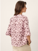 Load image into Gallery viewer, Linen Paisley Pintucked Ruffle-Cuff Curved Hem Blouse ILARIA
