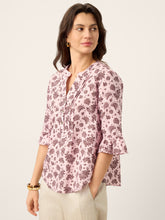 Load image into Gallery viewer, Linen Paisley Pintucked Ruffle-Cuff Curved Hem Blouse ILARIA
