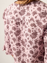Load image into Gallery viewer, Linen Paisley Pintucked Ruffle-Cuff Curved Hem Blouse ILARIA
